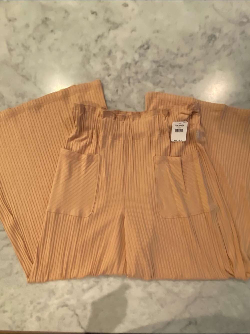 Free People Movement Serenity Ribbed Wide-Leg Pants in Peach - Picture 3 of 5